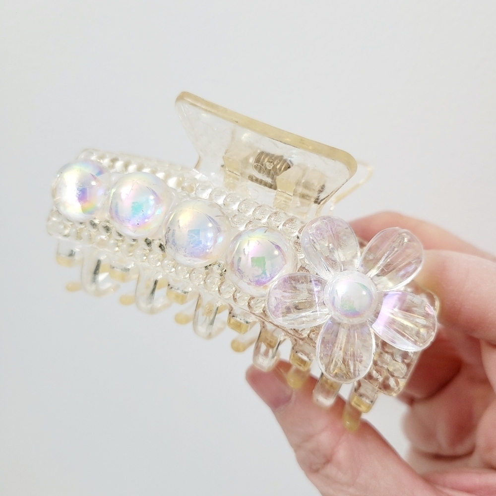 Brand New Light Yellow Transparent Flower Hair Claw Clip